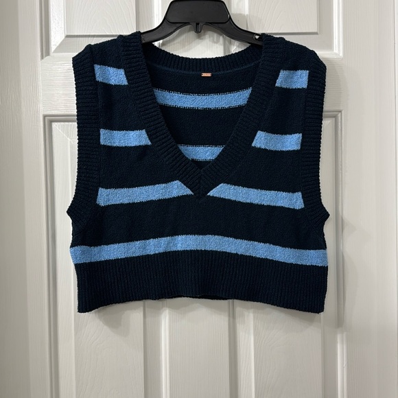 Free People Sweaters - Free People crop sweater vest navy with blue stripes (T1)
